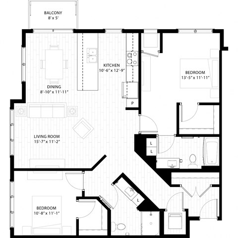 floor plan of the 2 bedroom floor plan suite of the residences